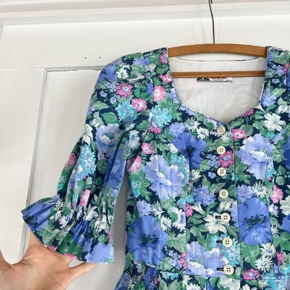 Vintage Dresses & Skirts - Beautiful Vintage Floral Cotton Austrian Dirndl Cottage Dress 0 2 4 XS Womens